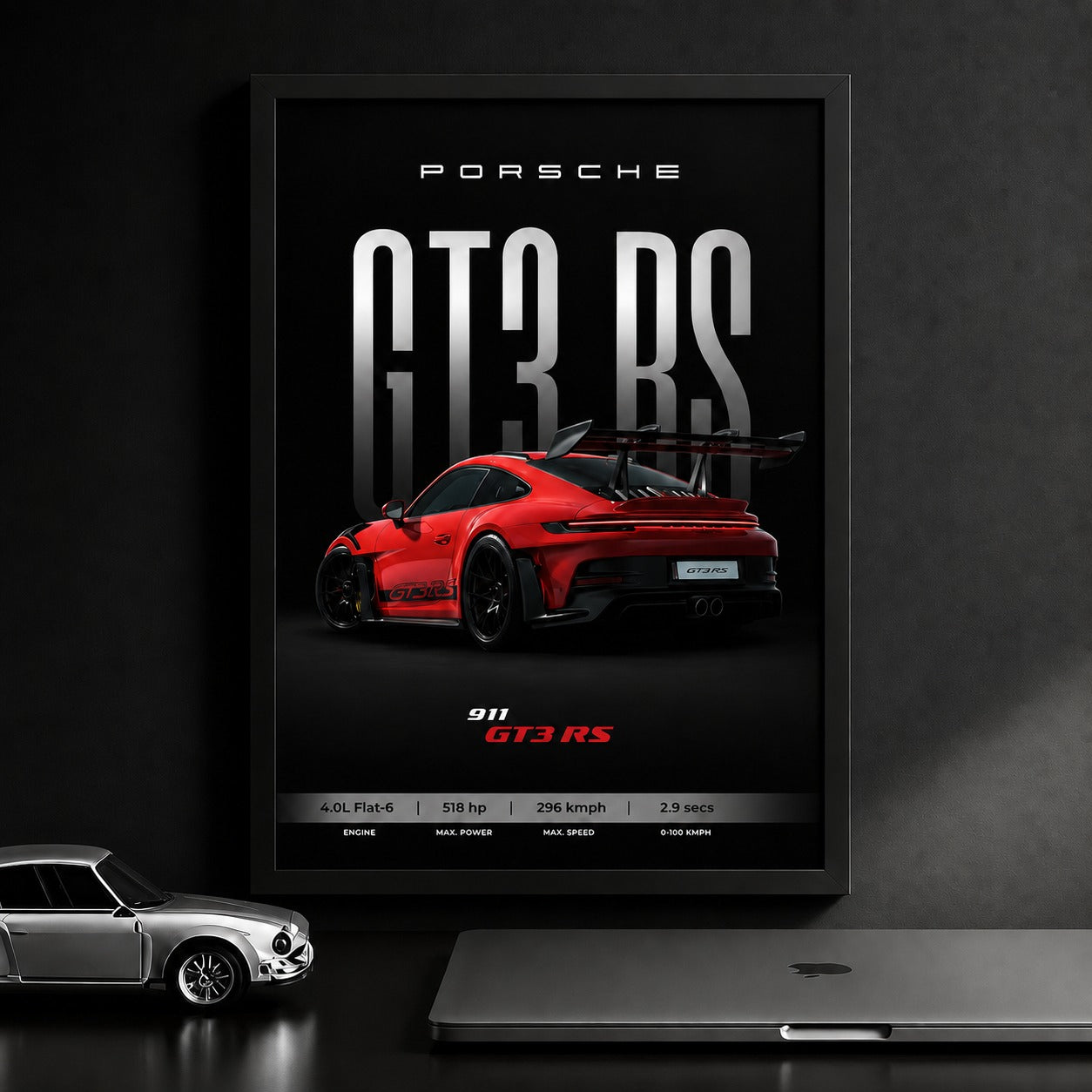 Porche 911 GT3 RS Poster | Framed Porche A4 Sized (31 x 23 cm)