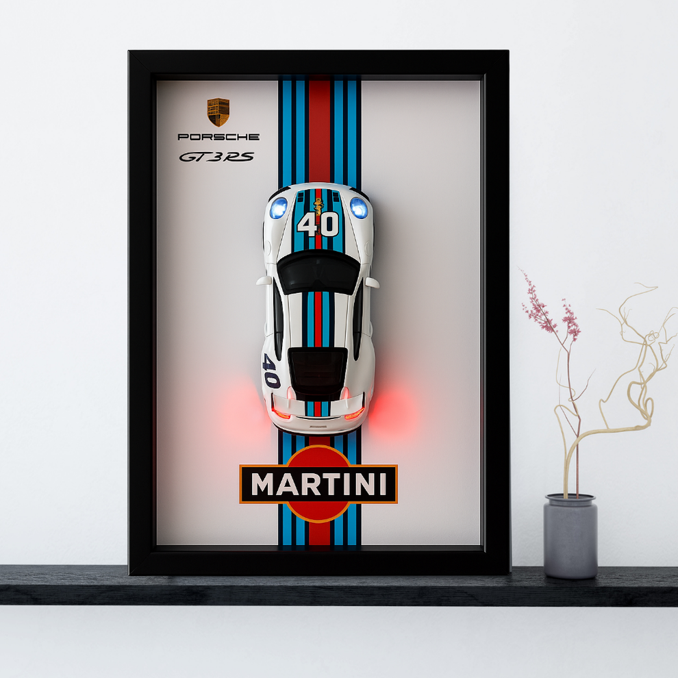 Porsche GT3RS Martini 3D Supercar Wall Art – Diecast Car 1:28 Model