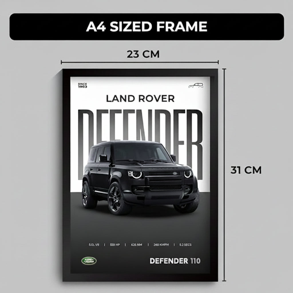 Framed Land Rover Defender A4 Sized (31 x 23 cm)
