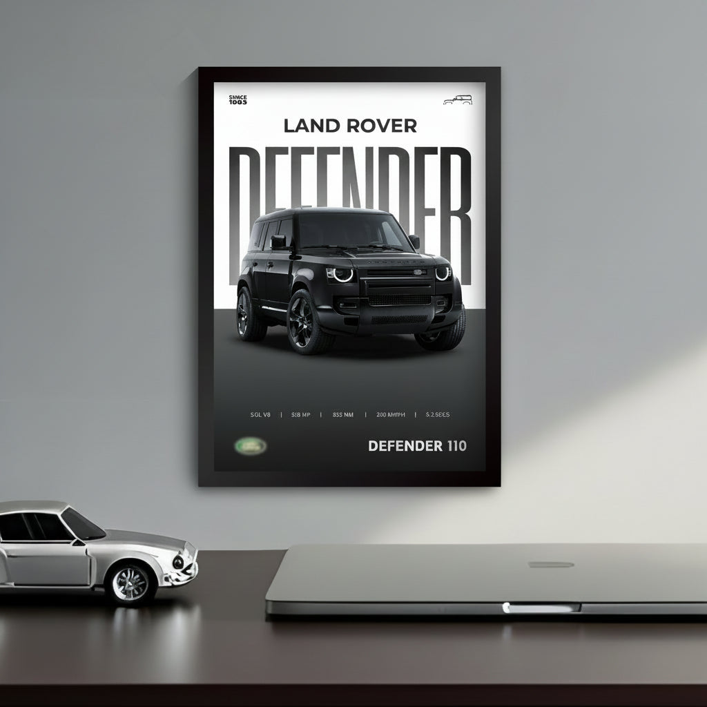 Framed Land Rover Defender A4 Sized (31 x 23 cm)