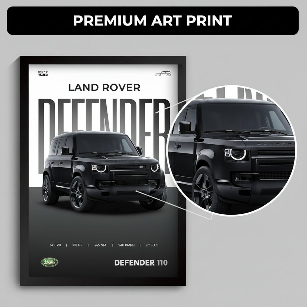Framed Land Rover Defender A4 Sized (31 x 23 cm)