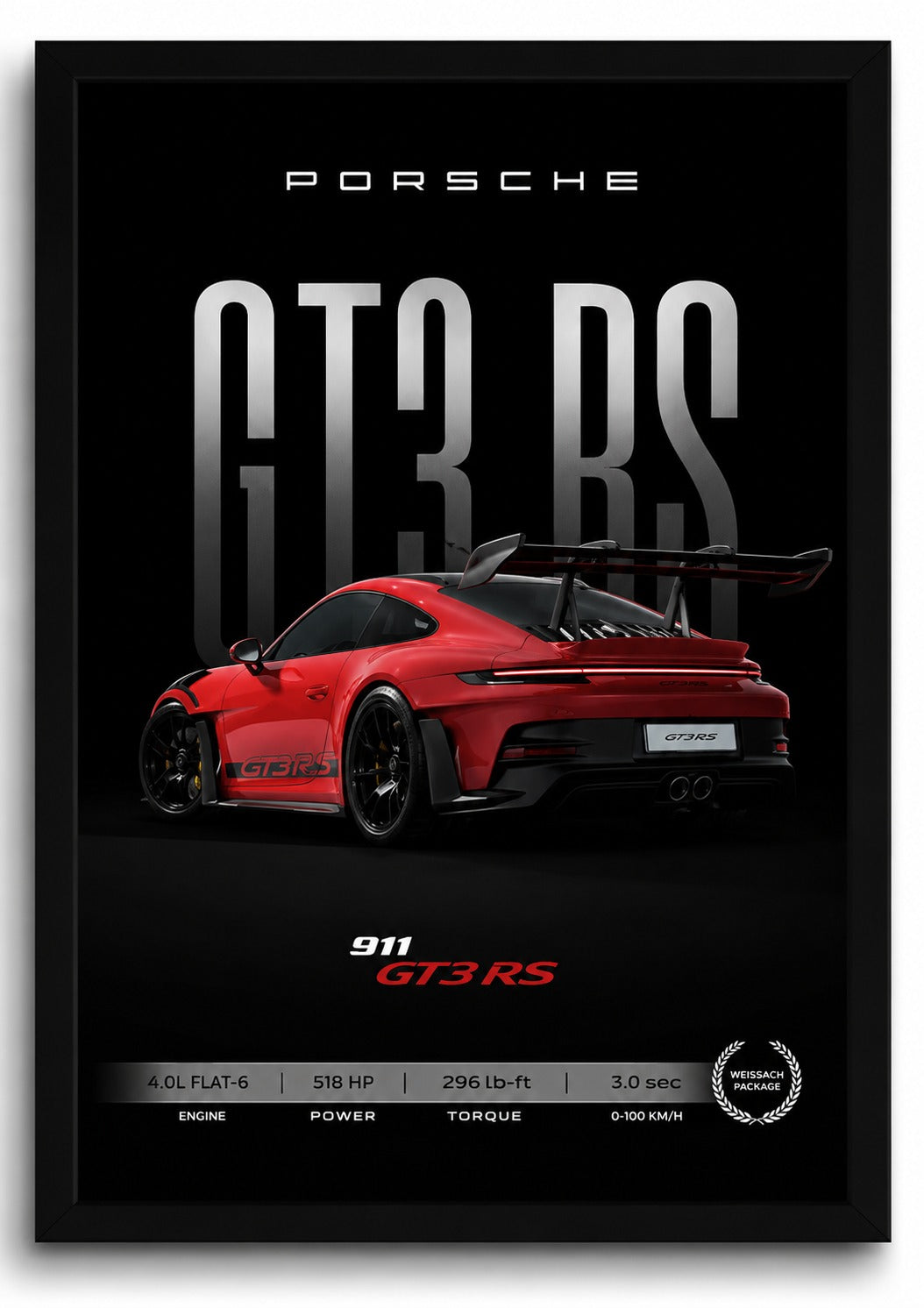 Porche 911 GT3 RS Poster | Framed Porche A4 Sized (31 x 23 cm)