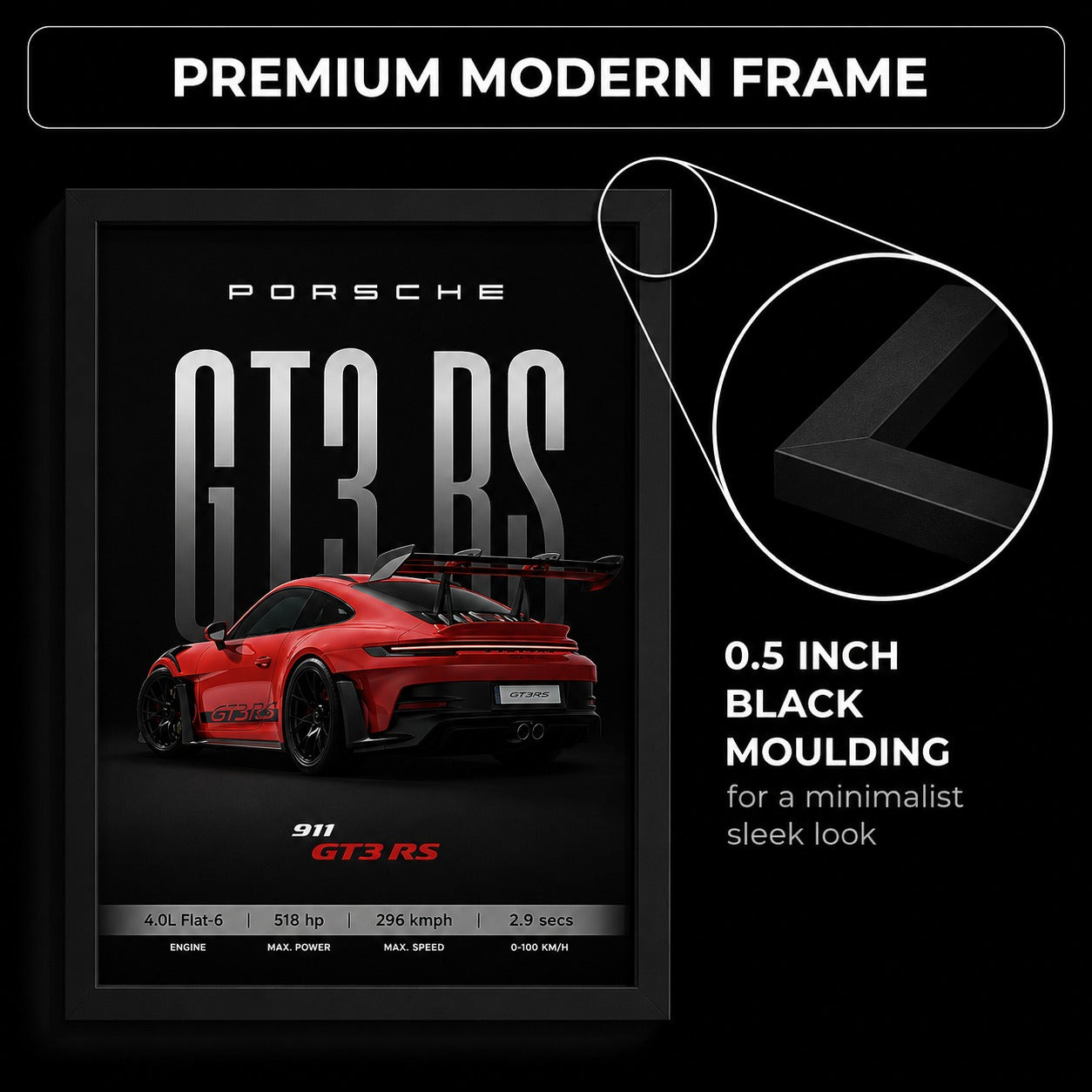 Porche 911 GT3 RS Poster | Framed Porche A4 Sized (31 x 23 cm)
