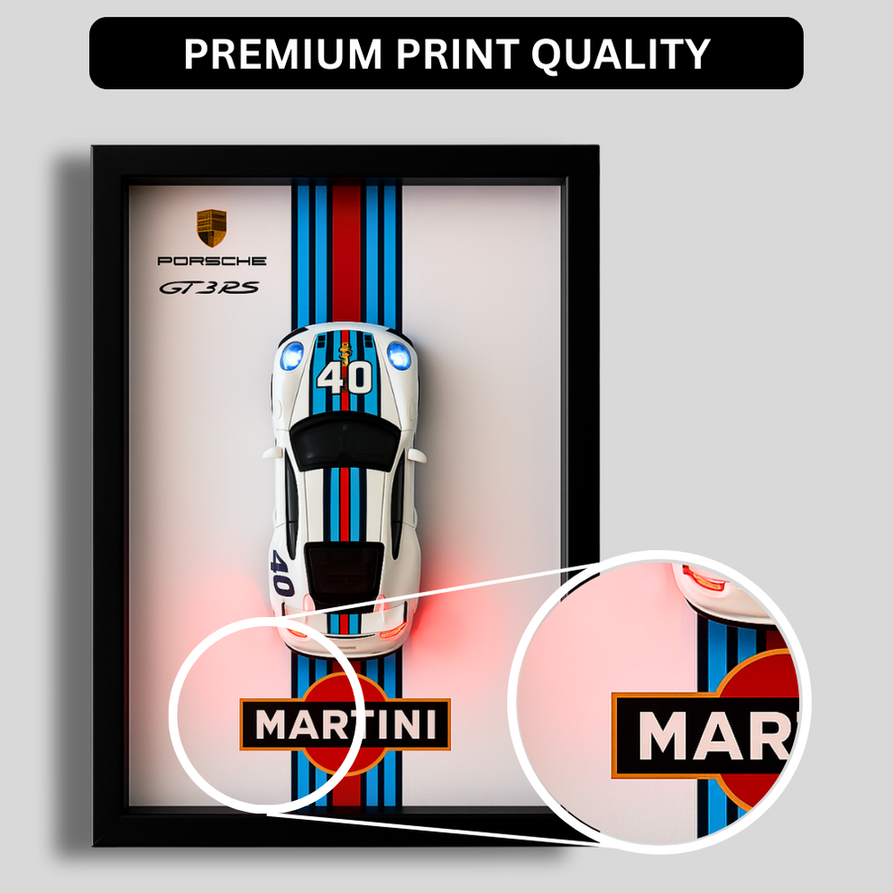 Porsche GT3RS Martini 3D Supercar Wall Art – Diecast Car 1:28 Model