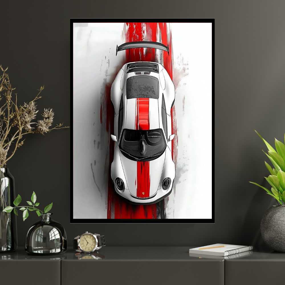 Premium 2D Car Art Frame – Ferrari Supercar Design | A4 Size High-Gloss Wall Frame | Modern Luxury Automotive Décor for Home, Office & Studio