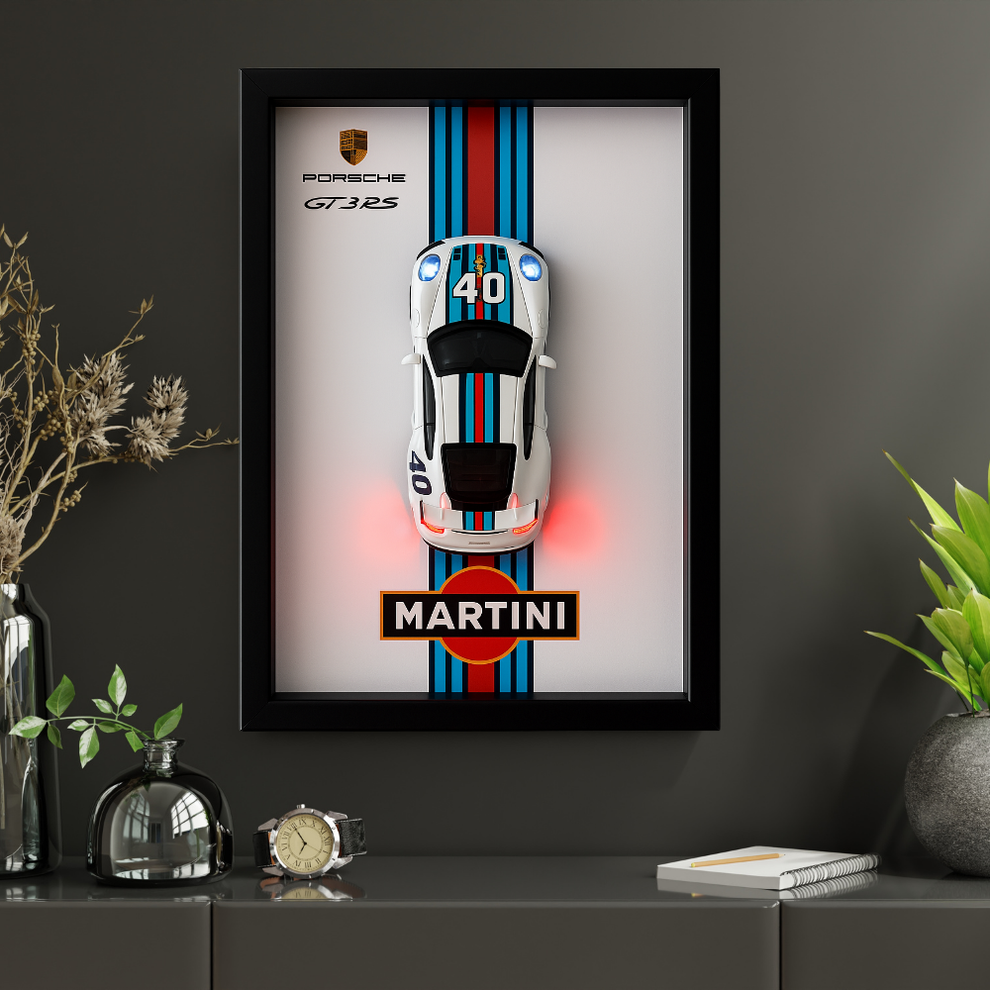 Porsche GT3RS Martini 3D Supercar Wall Art – Diecast Car 1:28 Model