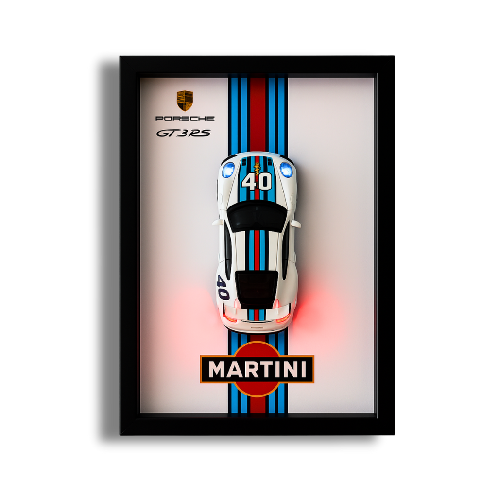 Porsche GT3RS Martini 3D Supercar Wall Art – Diecast Car 1:28 Model