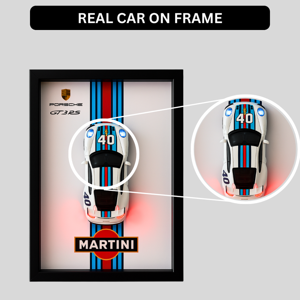 Porsche GT3RS Martini 3D Supercar Wall Art – Diecast Car 1:28 Model