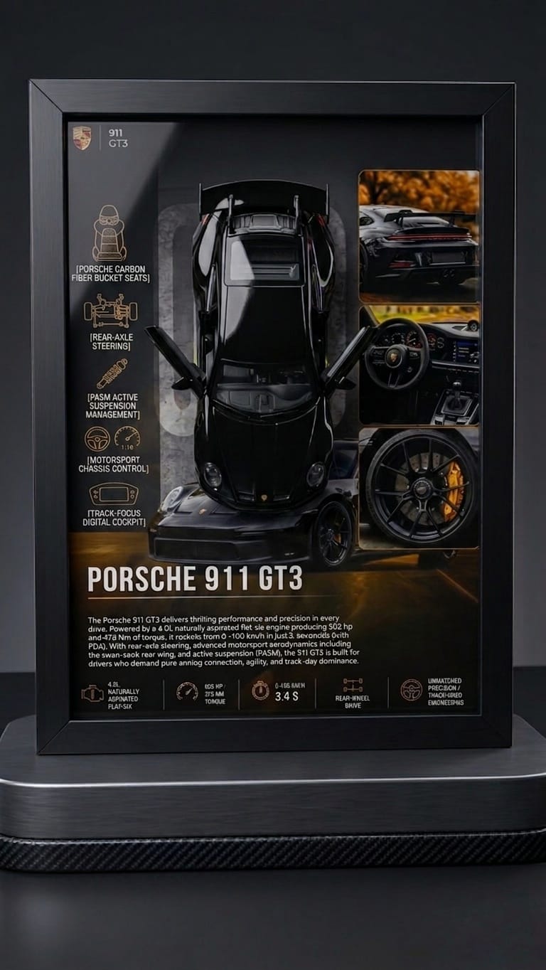 Premium Porsche 911 GT3 Frame Art -A4 (31x23)