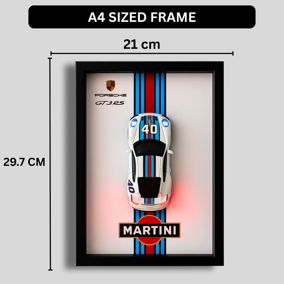 Porsche GT3RS Martini 3D Supercar Wall Art – Diecast Car 1:28 Model