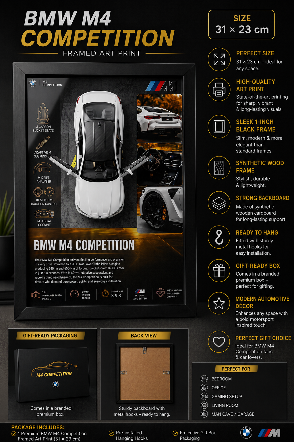 Premium BMW M4 Competition Frame Art-A4 (31x23)
