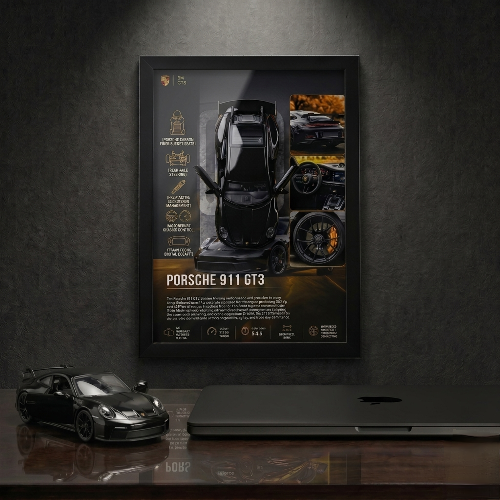 Premium Porsche 911 GT3 Frame Art -A4 (31x23)