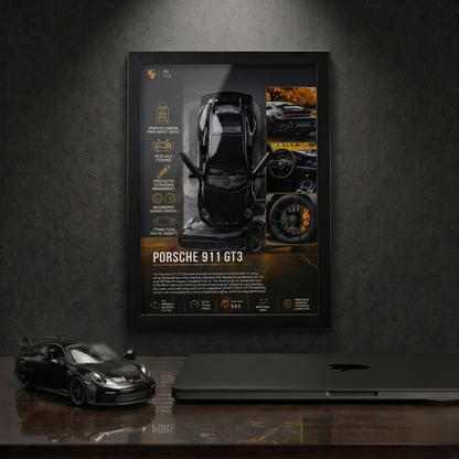 Premium Porsche 911 GT3 Frame Art -A4 (31x23)
