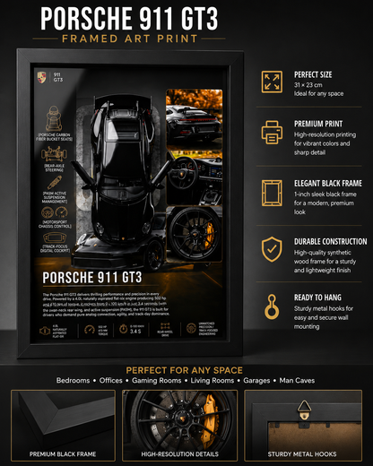 Premium Porsche 911 GT3 Frame Art -A4 (31x23)