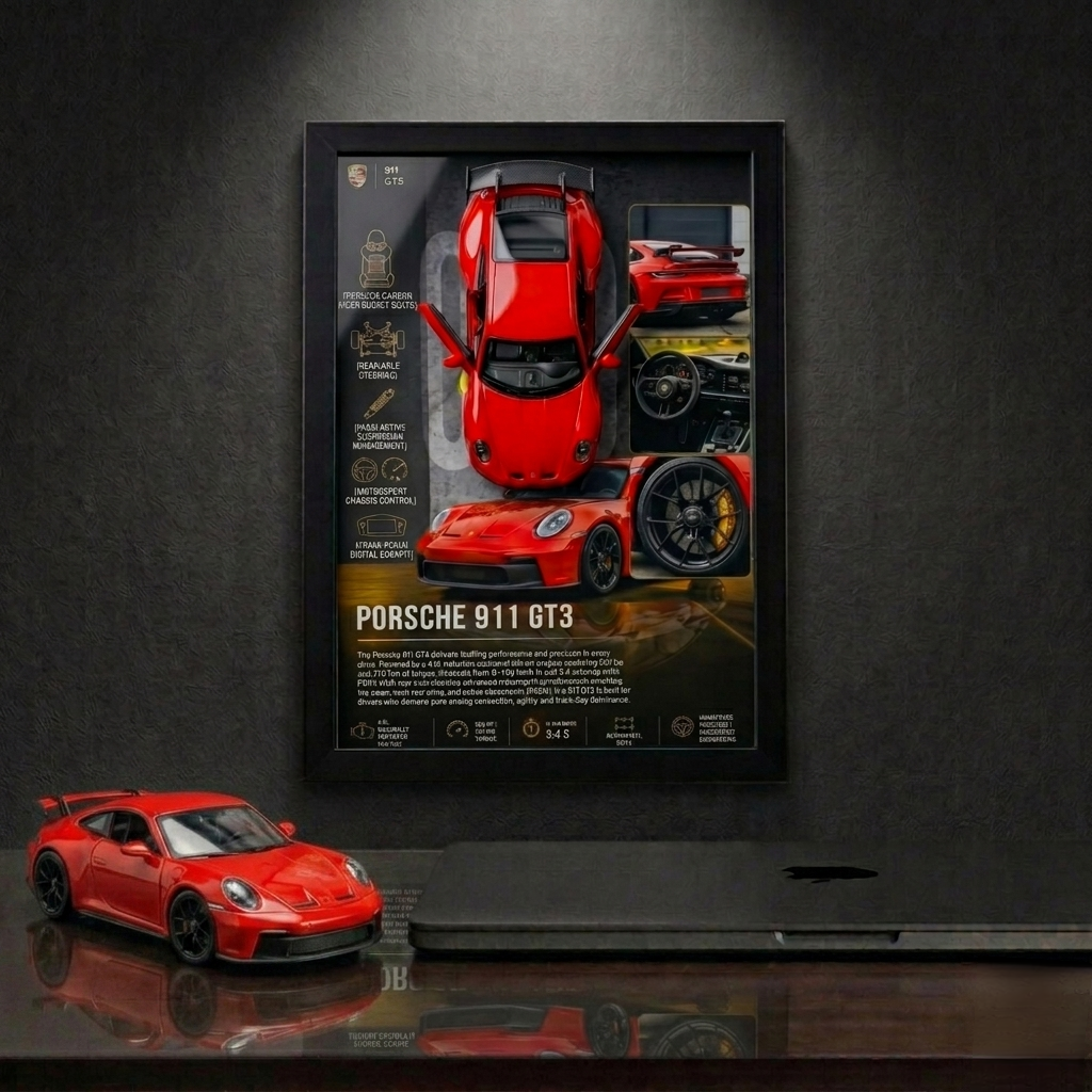 Premium Porsche 911 GT3 Frame Art - A4 (31x23)