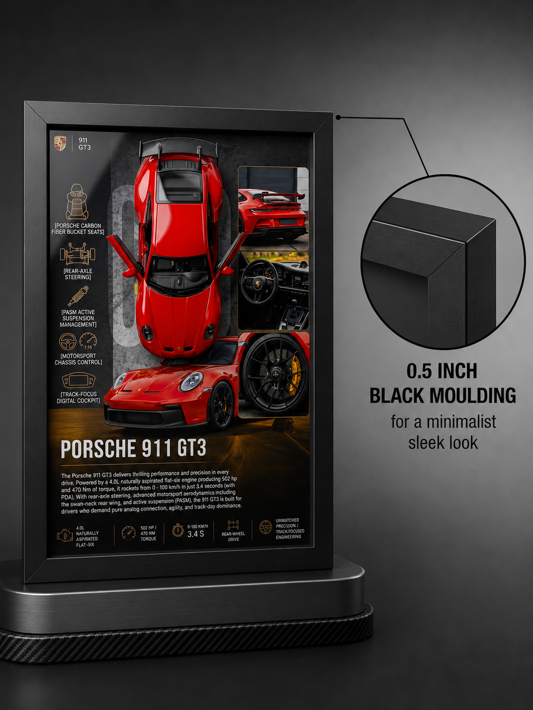 Premium Porsche 911 GT3 Frame Art - A4 (31x23)