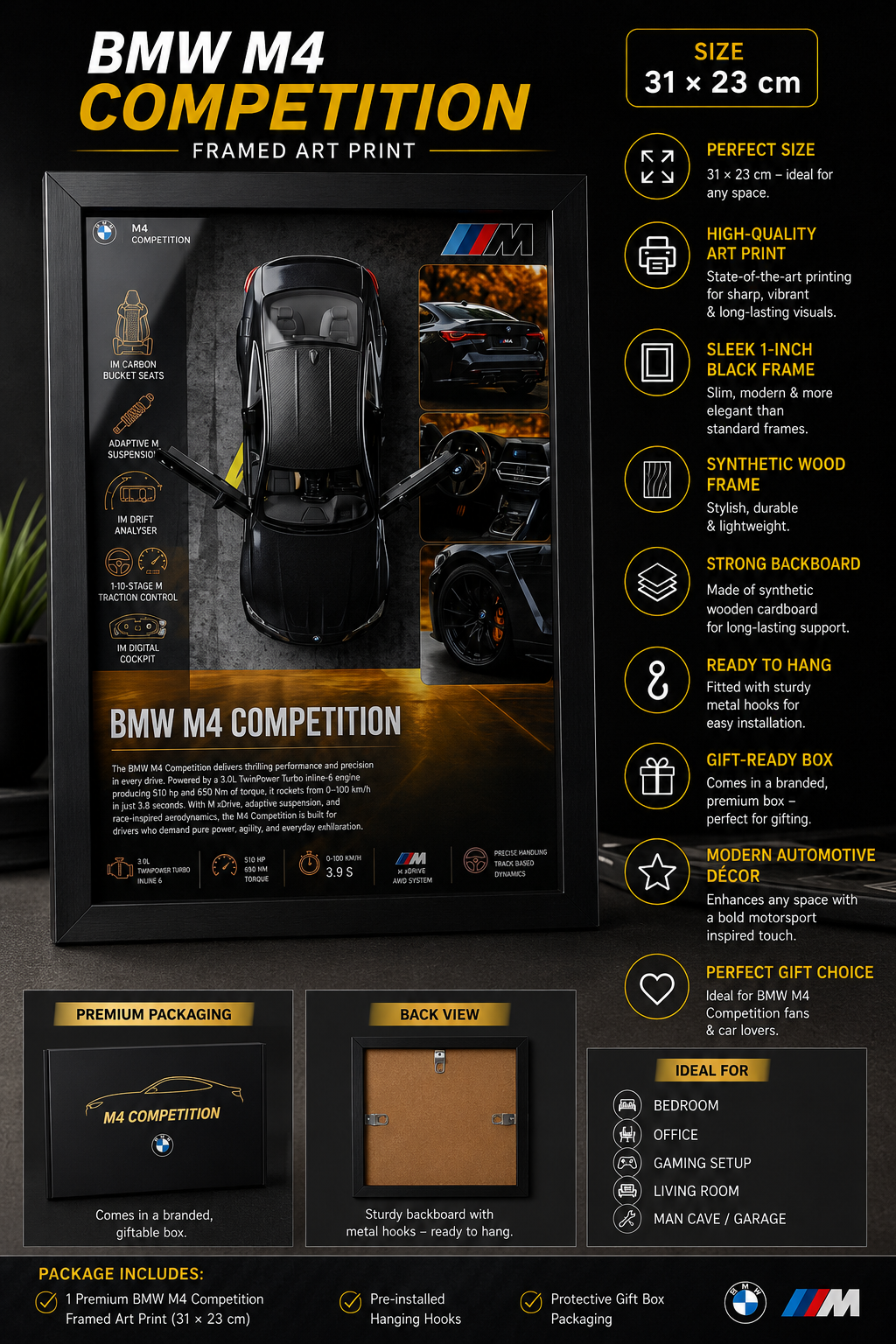 Premium BMW M4 Competition Frame Art-A4 (31x23)