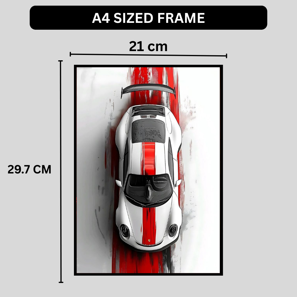 Premium 2D Car Art Frame – Ferrari Supercar Design | A4 Size High-Gloss Wall Frame | Modern Luxury Automotive Décor for Home, Office & Studio